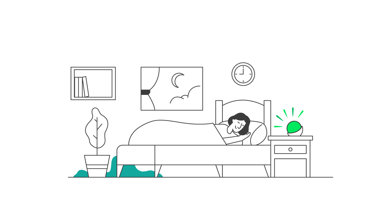 Glowcose light is beside a characters bed. She is sleeping an d the light is glowing green showing she's in range, even while asleep.