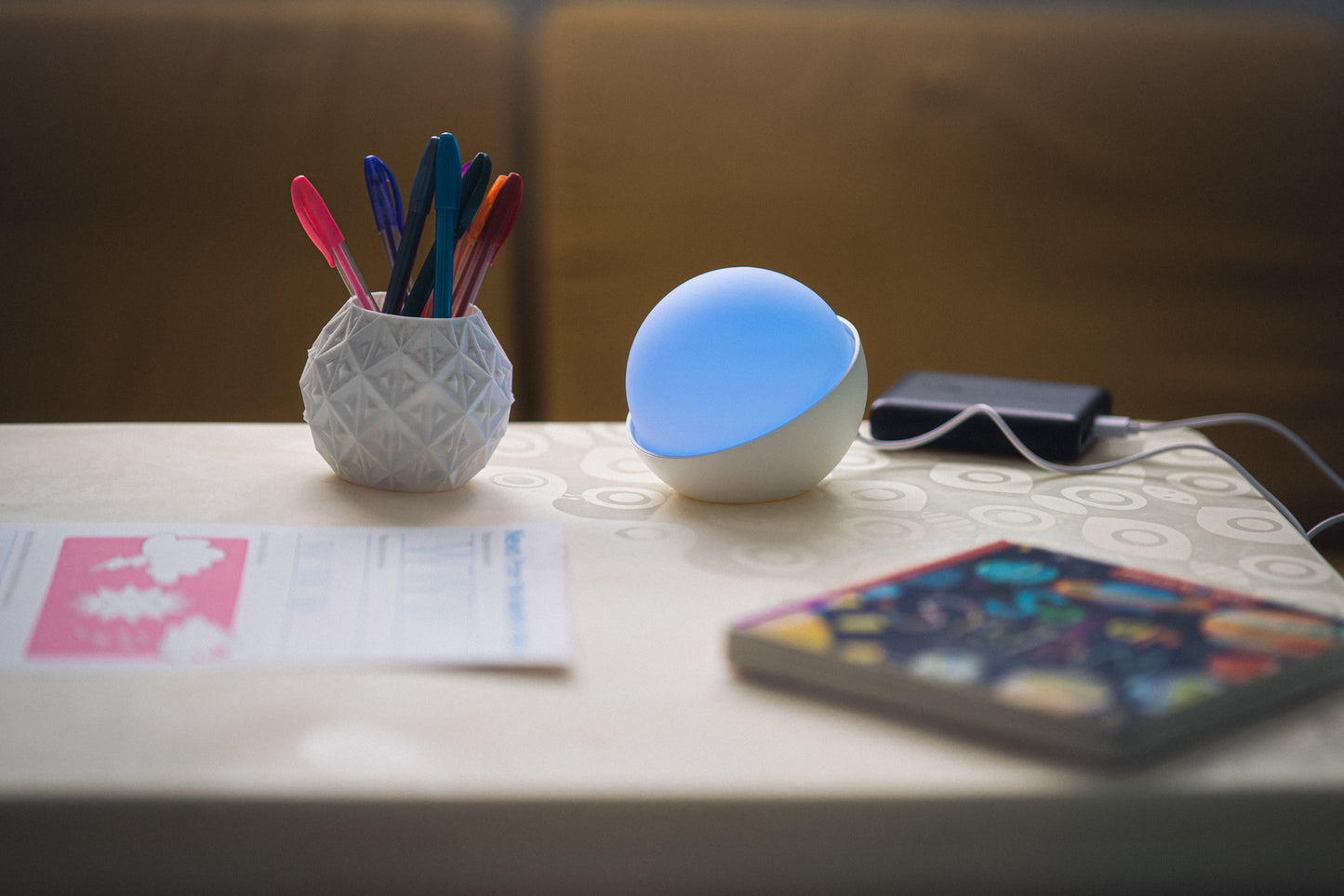 Glowcose light working while attached to a powerbank. An easy way to take a light anywhere by using a powerbank as a power souce.