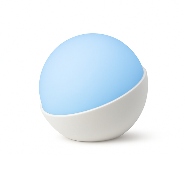 Glowcose smart diabetes monitoring device with blue top and white bottom on a white background